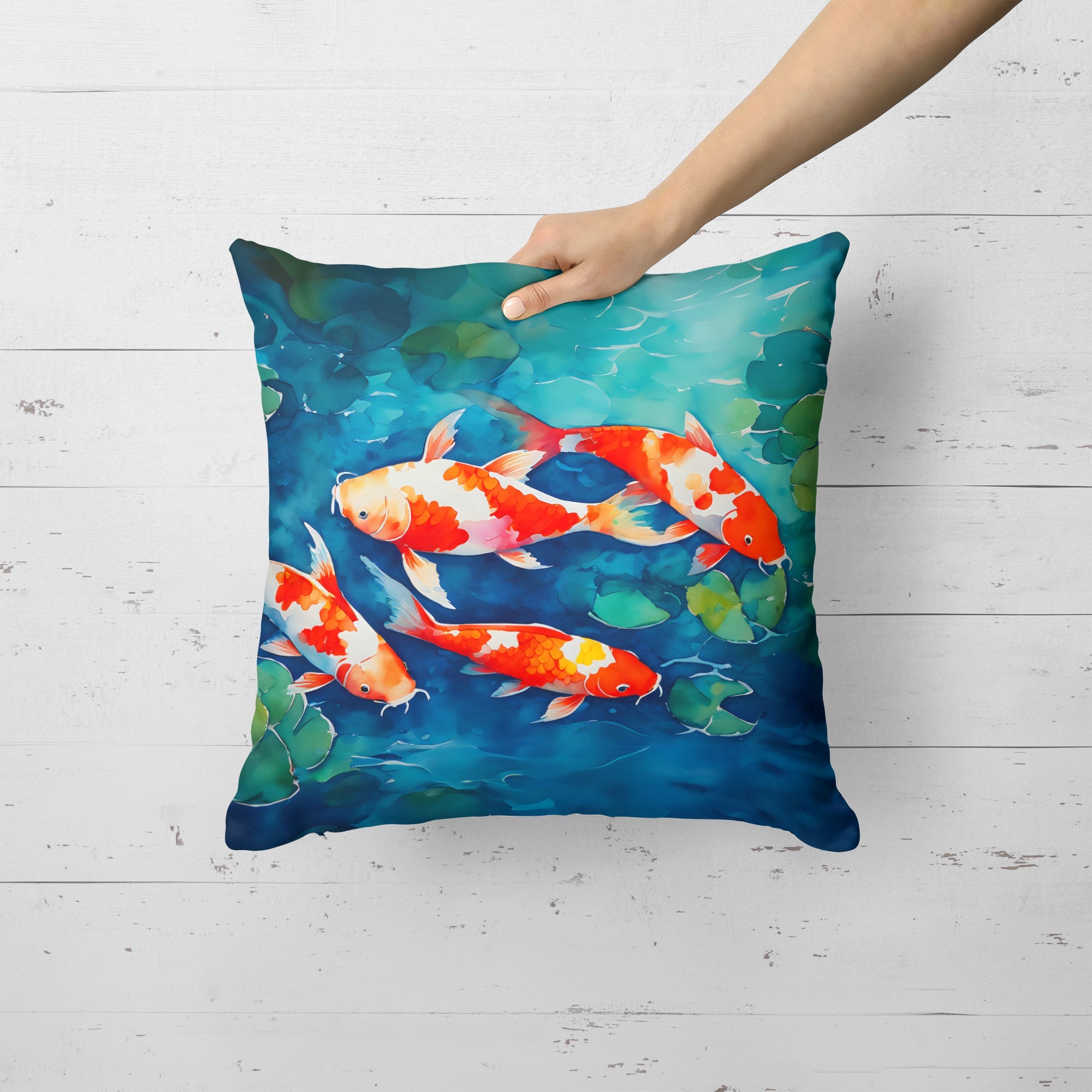 Koi Fish Decorative Throw Pillow 18x18 Indoor Outdoor Accent Cushion, Fabric Cover with Insert for Sofa, Bed, Porch & Living Room