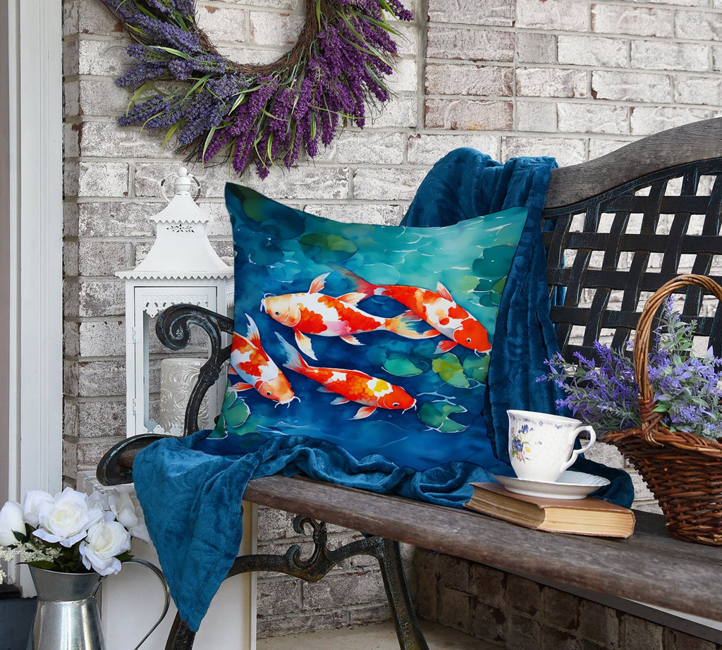 Koi Fish Decorative Throw Pillow 18x18 Indoor Outdoor Accent Cushion, Fabric Cover with Insert for Sofa, Bed, Porch & Living Room