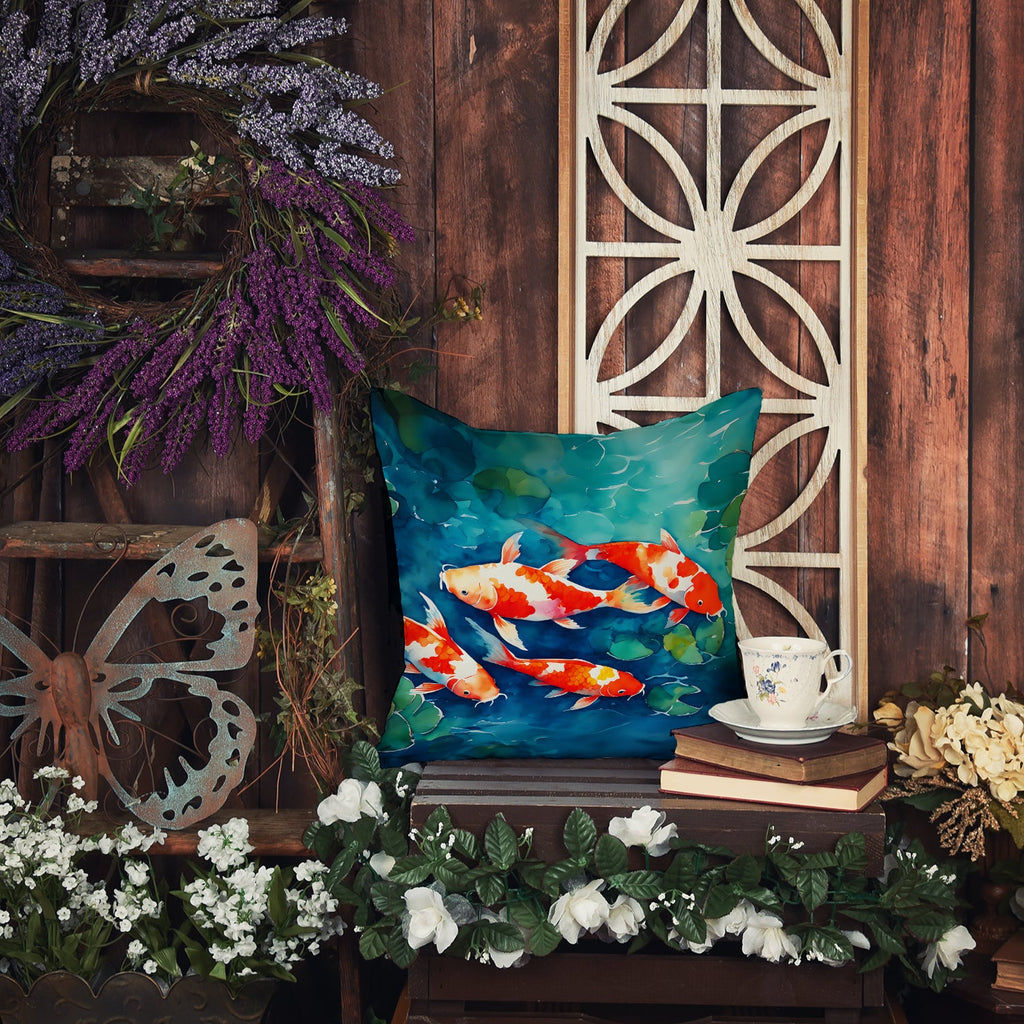 Koi Fish Decorative Throw Pillow 18x18 Indoor Outdoor Accent Cushion, Fabric Cover with Insert for Sofa, Bed, Porch & Living Room