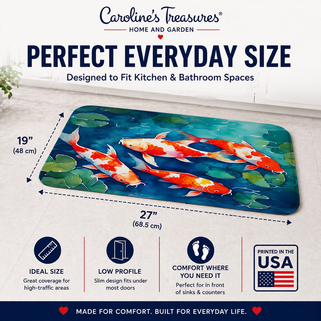 Koi Fish Memory Foam Kitchen Mat Machine Washable Anti-Fatigue Cushion Comfort Bath or Kitchen Rug