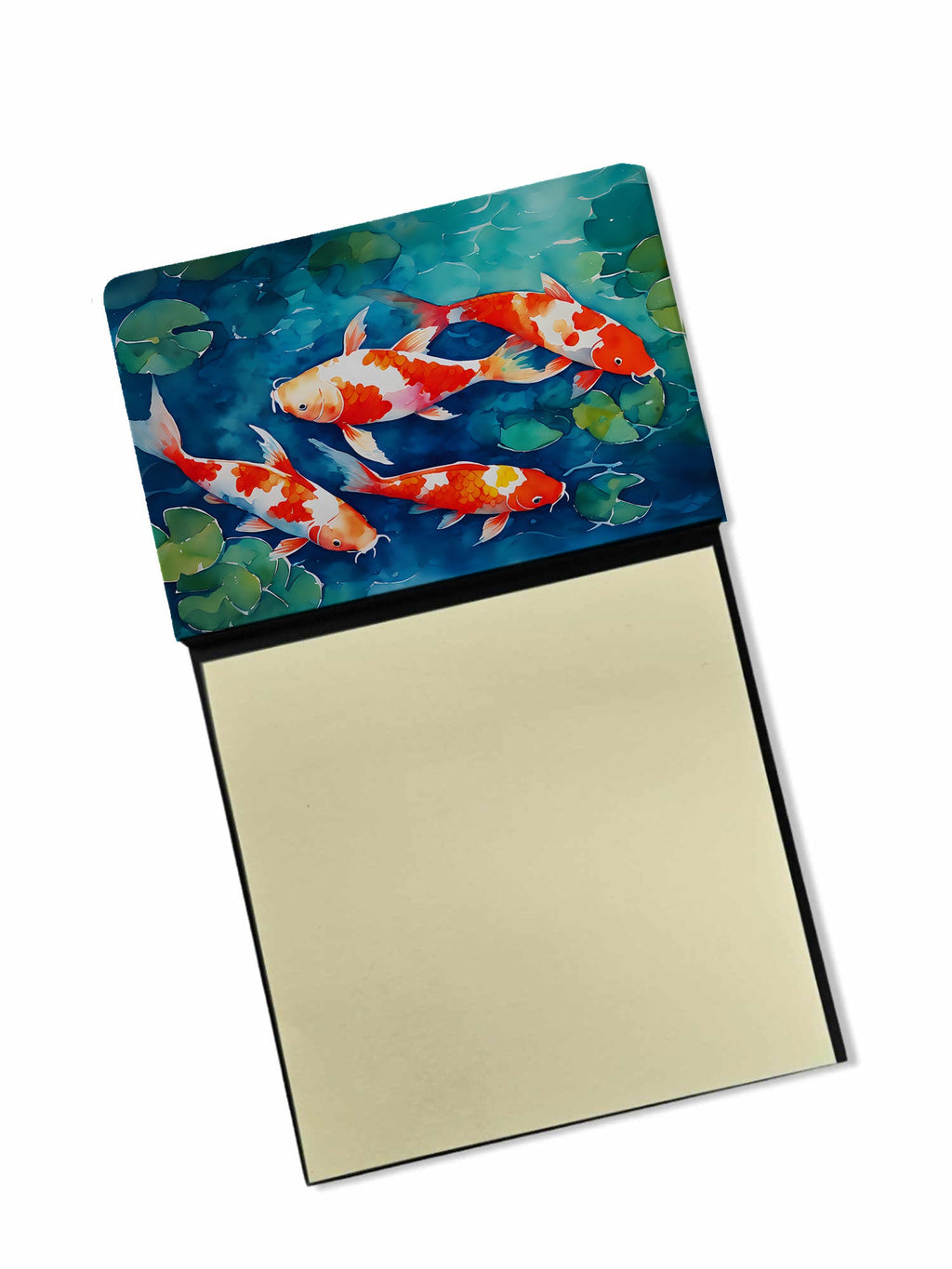 Koi Fish Watercolor Sticky Note Holder Refillable Dispenser Desk Accessory 3x3 Pad Gift