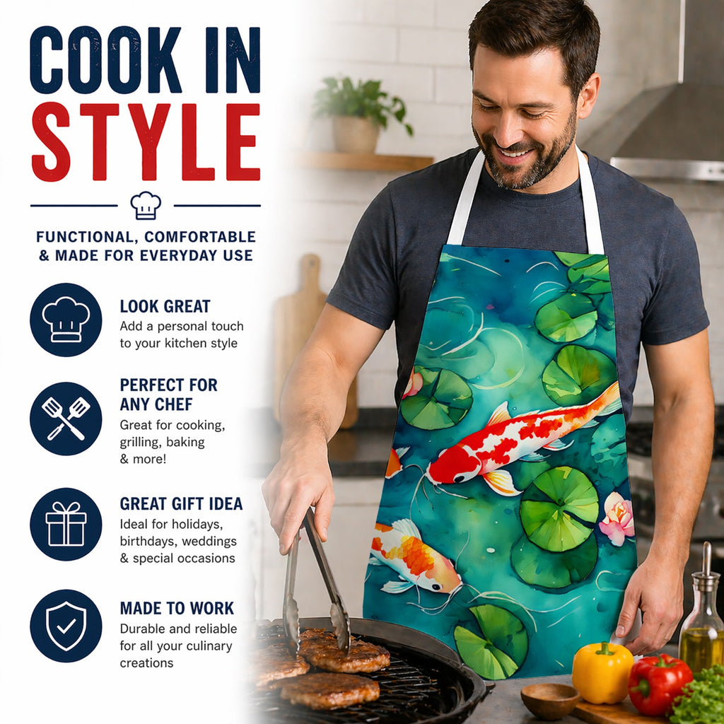 Koi Fish Apron Cooking Kitchen Server Baking Crafts Gardening for Adult Women Men, Unisex, Large, Multicolor