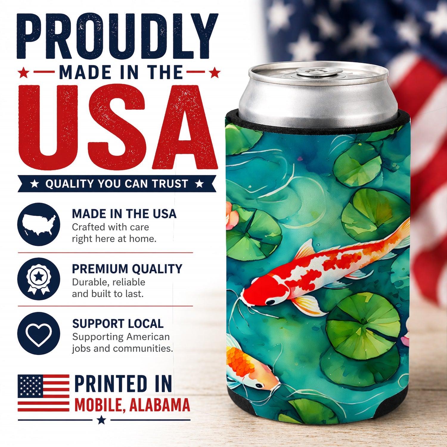 Koi Fish Can or Bottle Hugger Cooler Sleeve for Standard 12 oz Cans, Insulated Foam Beer & Soda Can Hugger Reusable