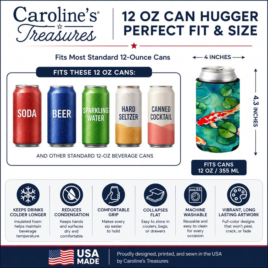 Koi Fish Can or Bottle Hugger Cooler Sleeve for Standard 12 oz Cans, Insulated Foam Beer & Soda Can Hugger Reusable