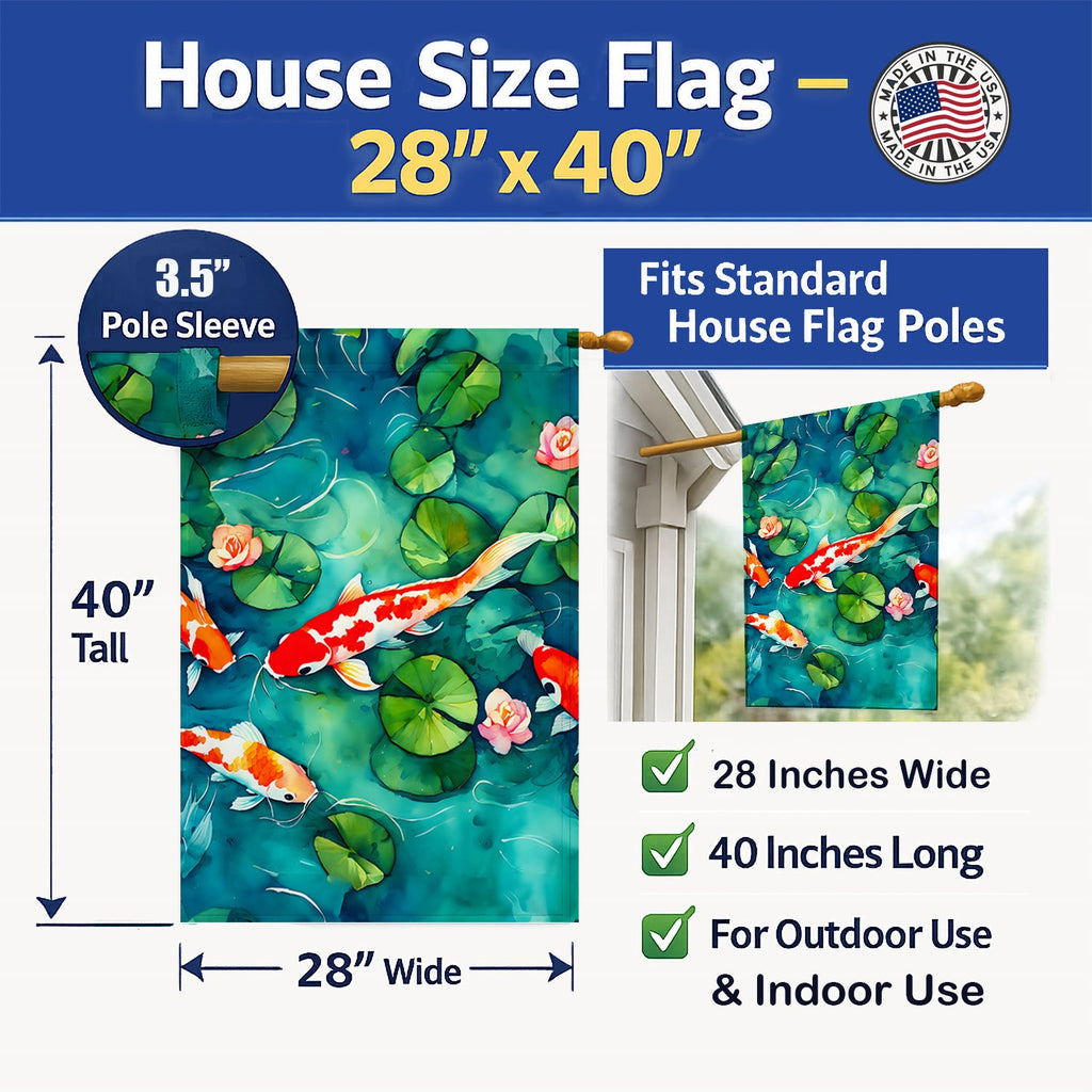 Koi Fish House Flag 28x40 Porch Sleeve Pole Decorative Outside Yard Banner Artwork Wall Hanging, Polyester