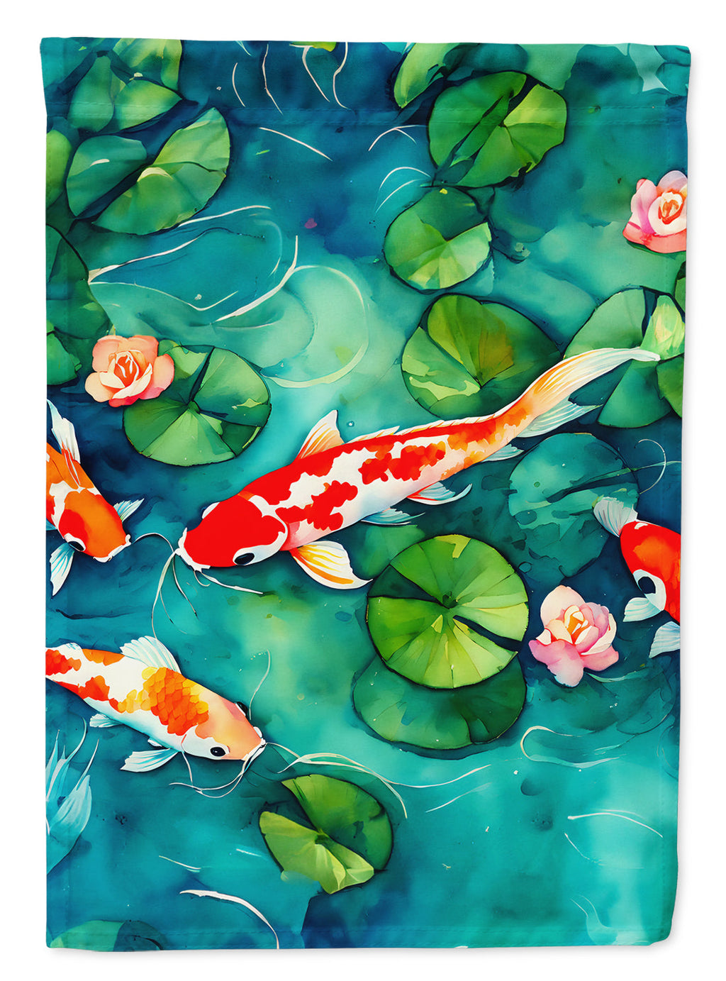 Koi Fish House Flag 28x40 Porch Sleeve Pole Decorative Outside Yard Banner Artwork Wall Hanging, Polyester