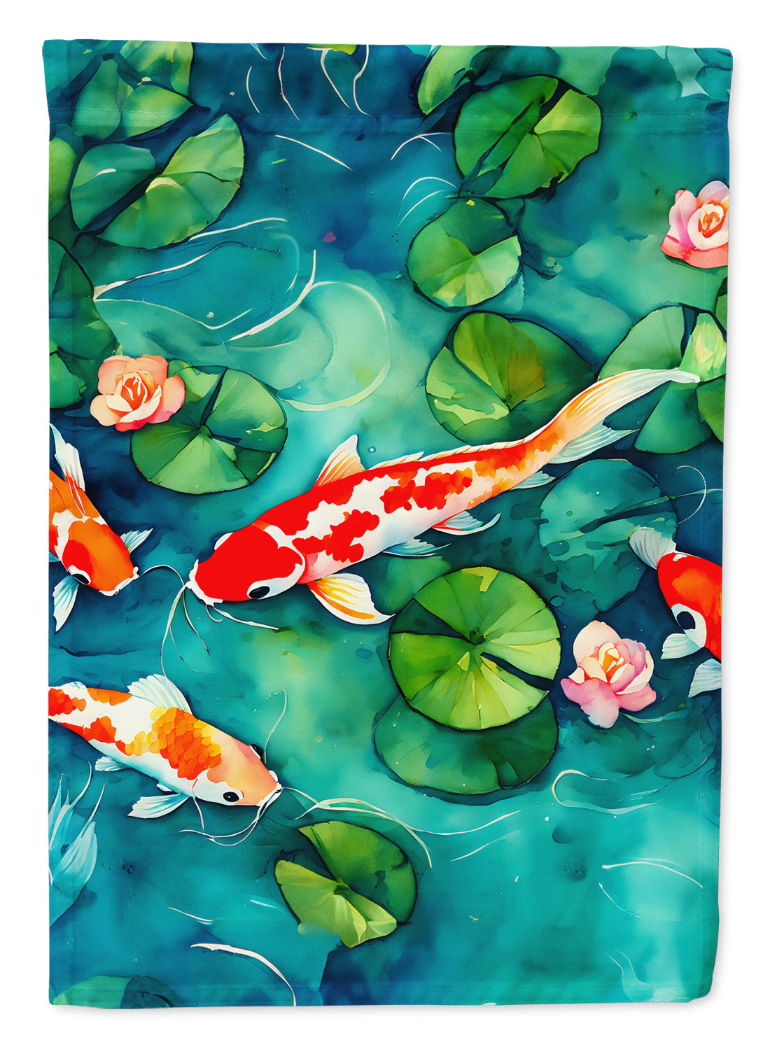 Koi Fish House Flag 28x40 Porch Sleeve Pole Decorative Outside Yard Banner Artwork Wall Hanging, Polyester