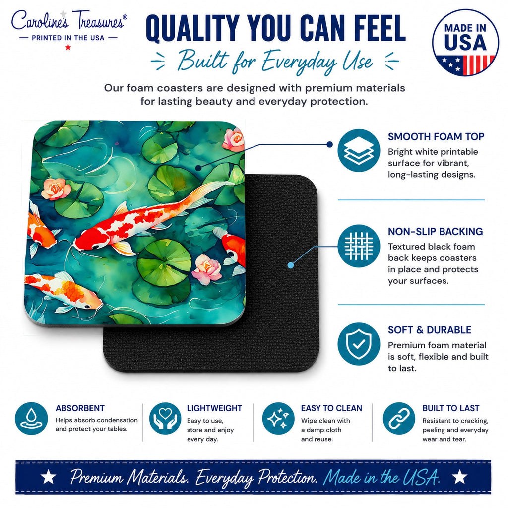 Koi Fish Foam Coasters Set of 4 Cup Coasters for Indoor Outdoor, Tabletop Protection, Anti Slip, Mouse pad Material