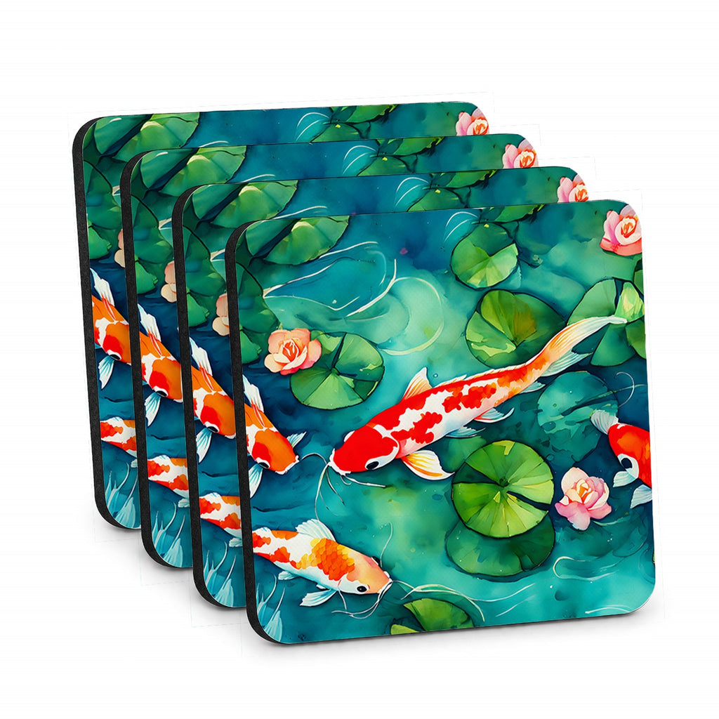 Koi Fish Foam Coasters Set of 4 Cup Coasters for Indoor Outdoor, Tabletop Protection, Anti Slip, Mouse pad Material
