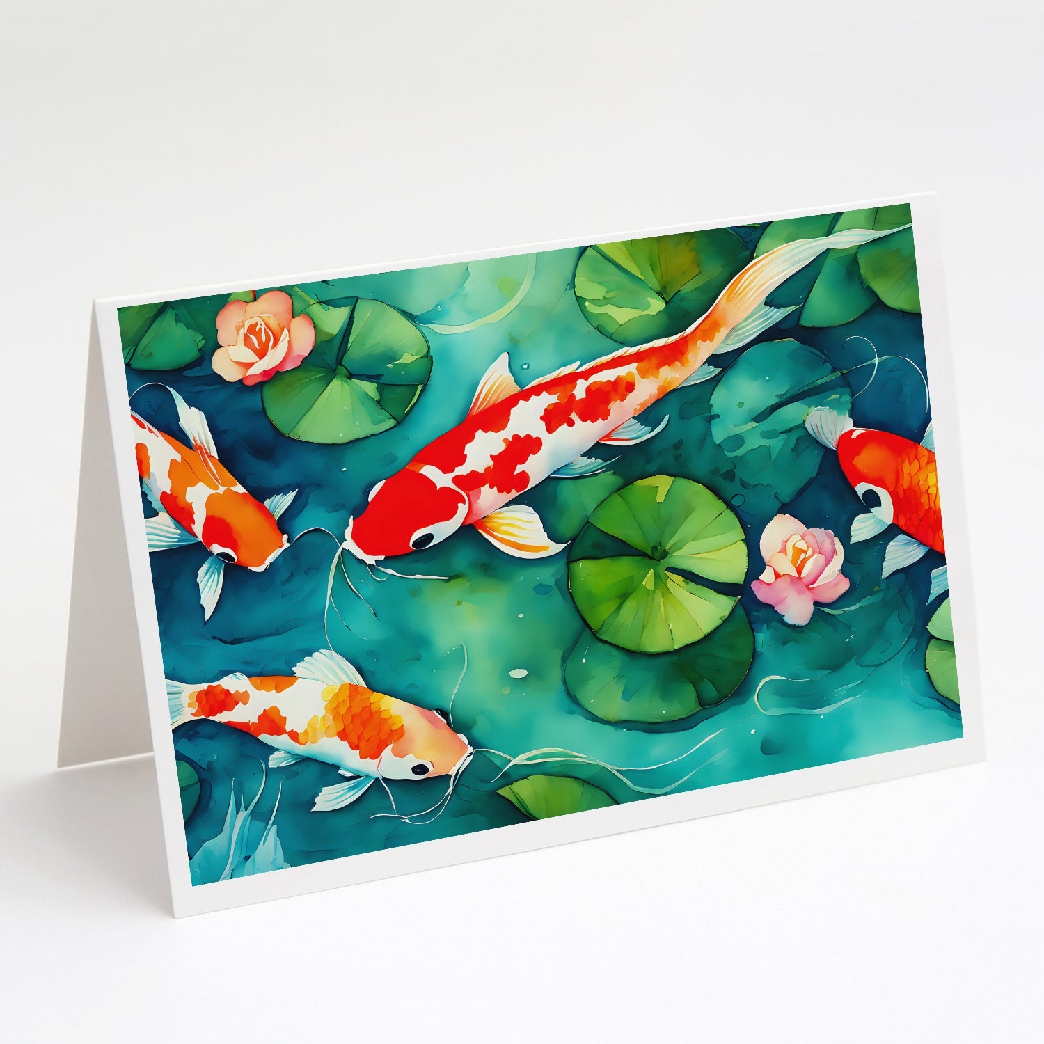 Koi Fish Greeting Cards Pack of 8 Blank Cards with Envelopes Whimsical A7 Size 5x7