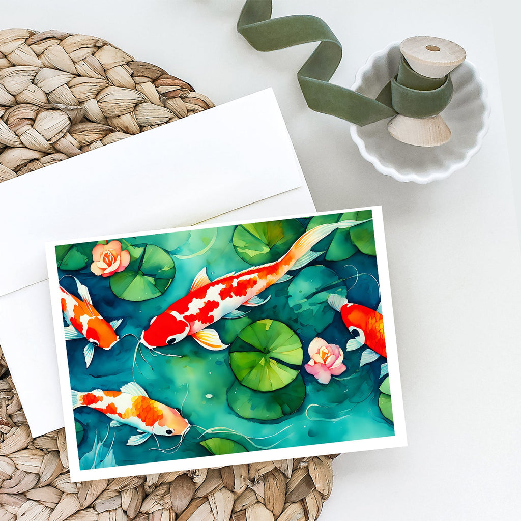 Koi Fish Greeting Cards Pack of 8 Blank Cards with Envelopes Whimsical A7 Size 5x7