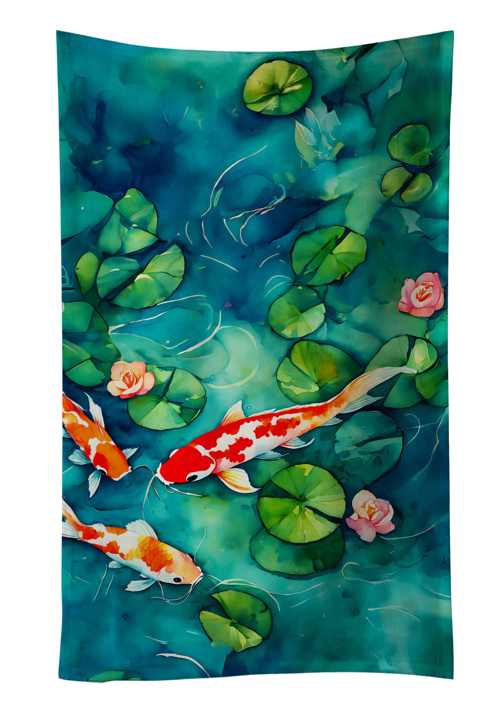 Koi Fish Kitchen Towel Velour Plush Front and Cotton Loop Back Machine Washable
