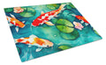 Koi Fish Cutting Board Tempered Glass Kitchen Cutting Surface, Heat Resistant Chopping, Non-Slip Feet, Food Prep & Serving