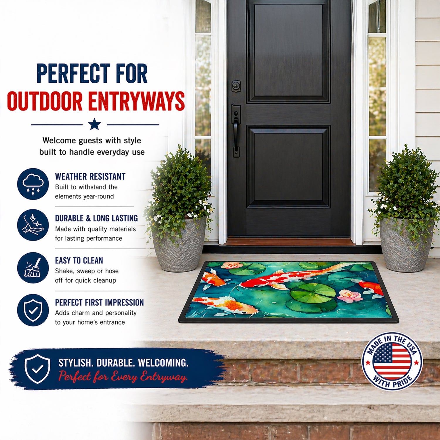 Koi Fish Doormat Indoor Outdoor 18H X 27W Front Door Mat Rugs for Entryway, Non Slip Washable