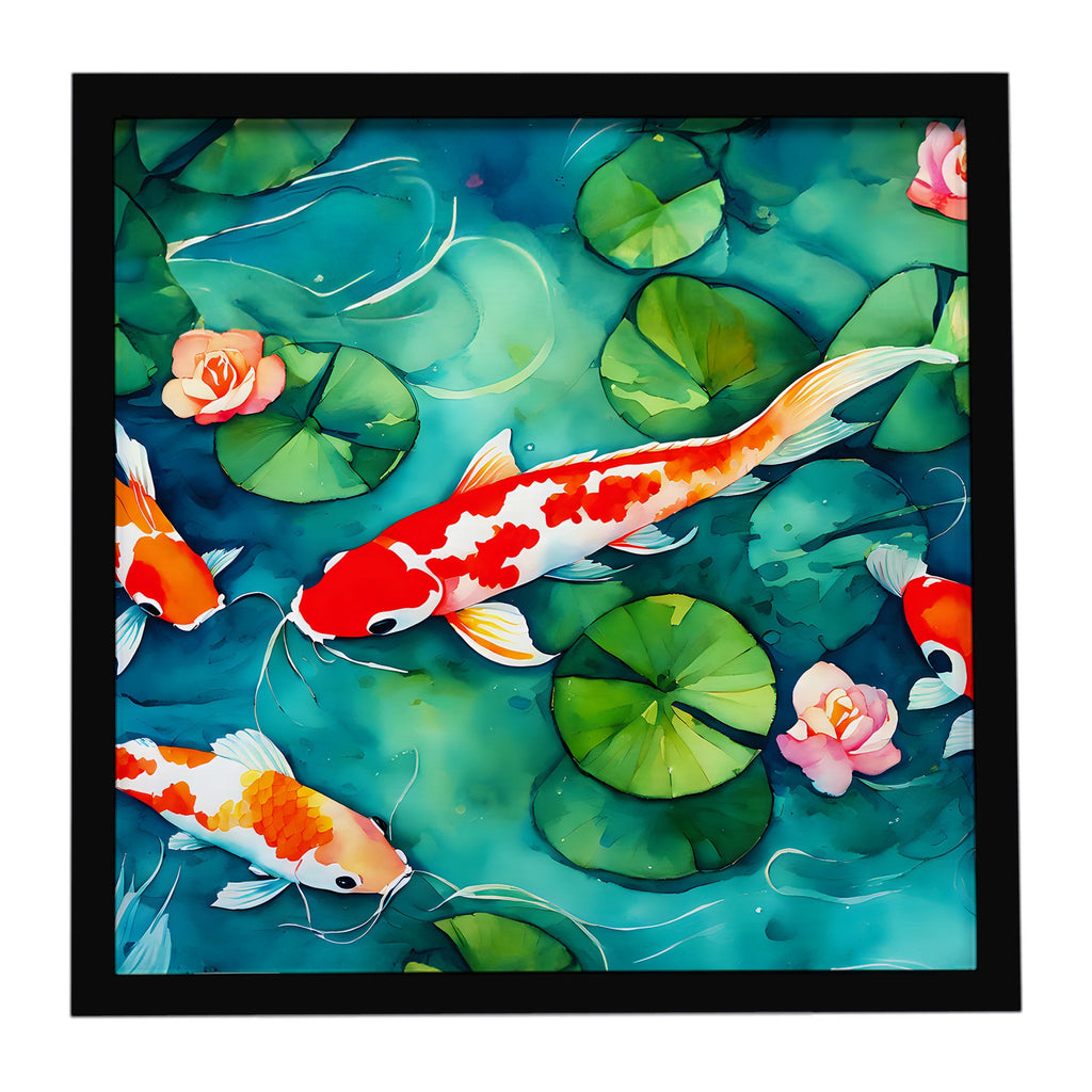 Koi Fish Framed Metal Print Bathroom, Kitchen, Office, Home Decor Wall Art Ready to Hang, Square, 8X8