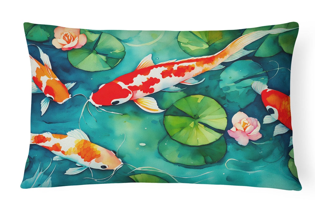 Koi Fish Decorative Throw Pillow 12x16 Indoor Outdoor Accent Cushion, Fabric Cover with Insert for Sofa, Bed, Porch & Living Room