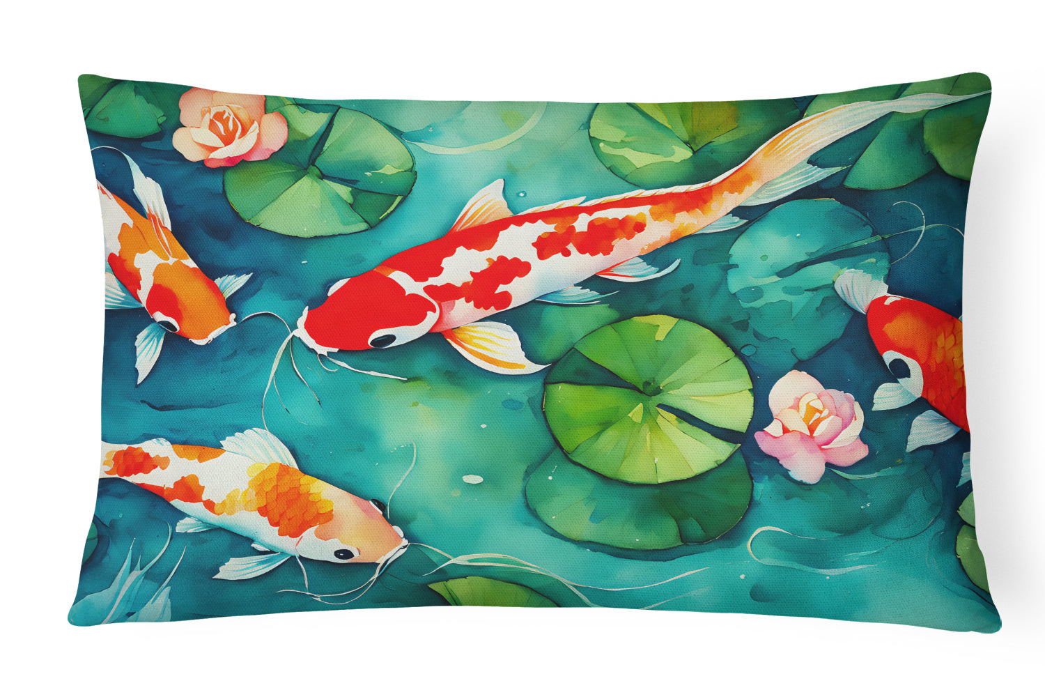 Koi Fish Decorative Throw Pillow 12x16 Indoor Outdoor Accent Cushion, Fabric Cover with Insert for Sofa, Bed, Porch & Living Room