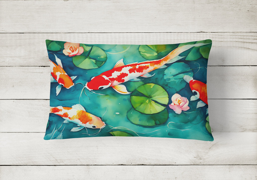 Koi Fish Decorative Throw Pillow 12x16 Indoor Outdoor Accent Cushion, Fabric Cover with Insert for Sofa, Bed, Porch & Living Room