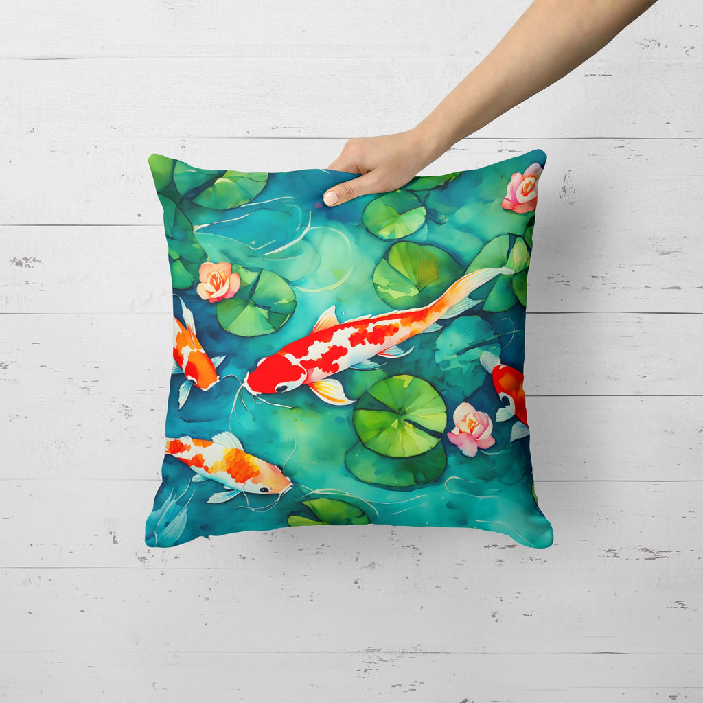 Koi Fish Decorative Throw Pillow 18x18 Indoor Outdoor Accent Cushion, Fabric Cover with Insert for Sofa, Bed, Porch & Living Room