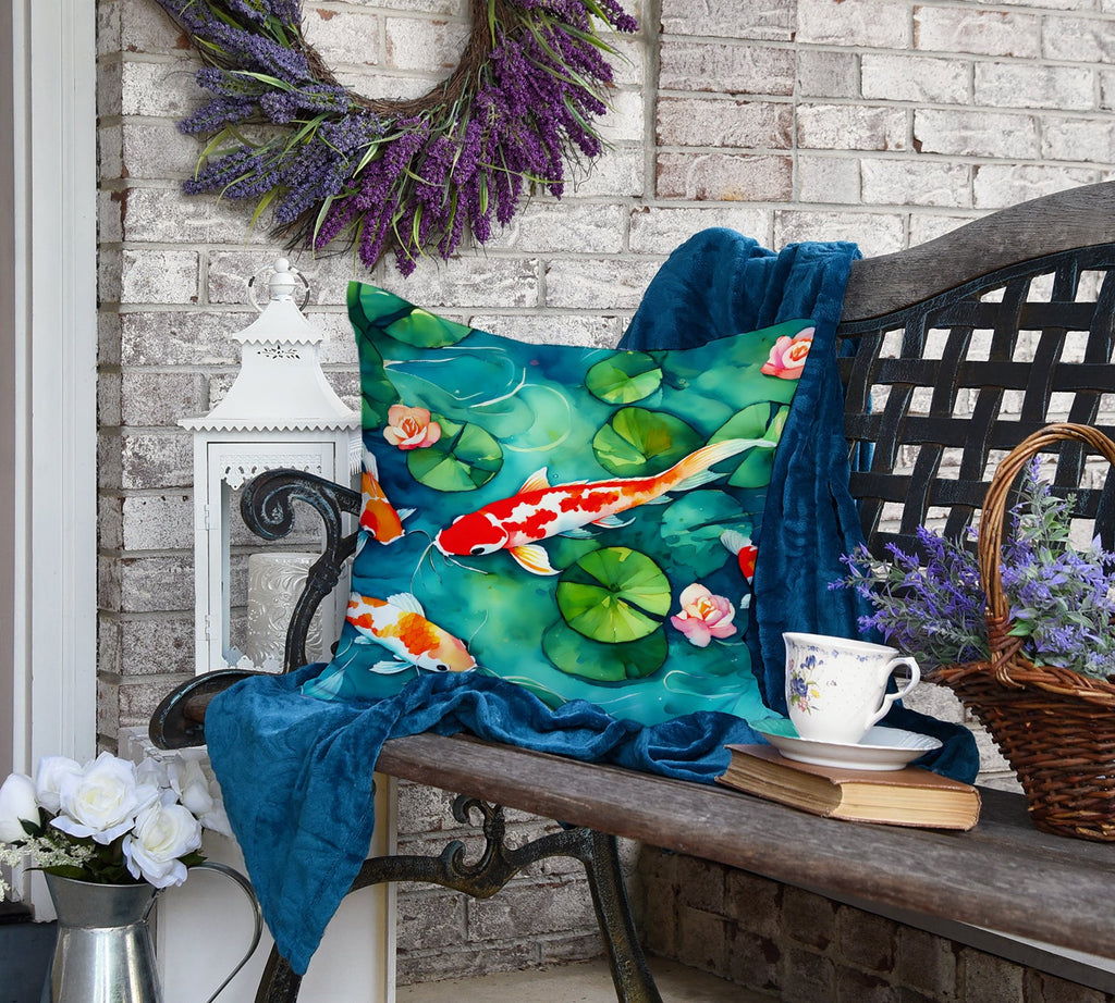 Koi Fish Decorative Throw Pillow 18x18 Indoor Outdoor Accent Cushion, Fabric Cover with Insert for Sofa, Bed, Porch & Living Room
