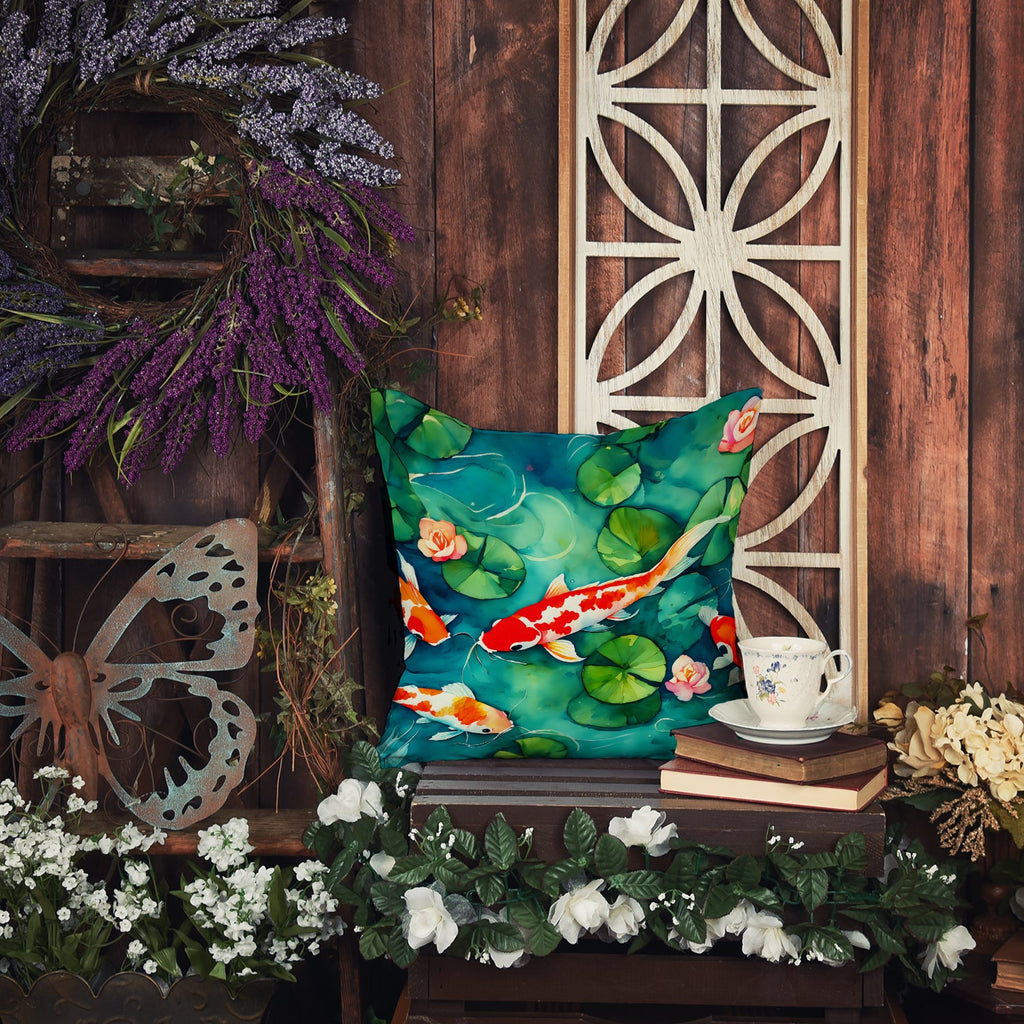 Koi Fish Decorative Throw Pillow 18x18 Indoor Outdoor Accent Cushion, Fabric Cover with Insert for Sofa, Bed, Porch & Living Room