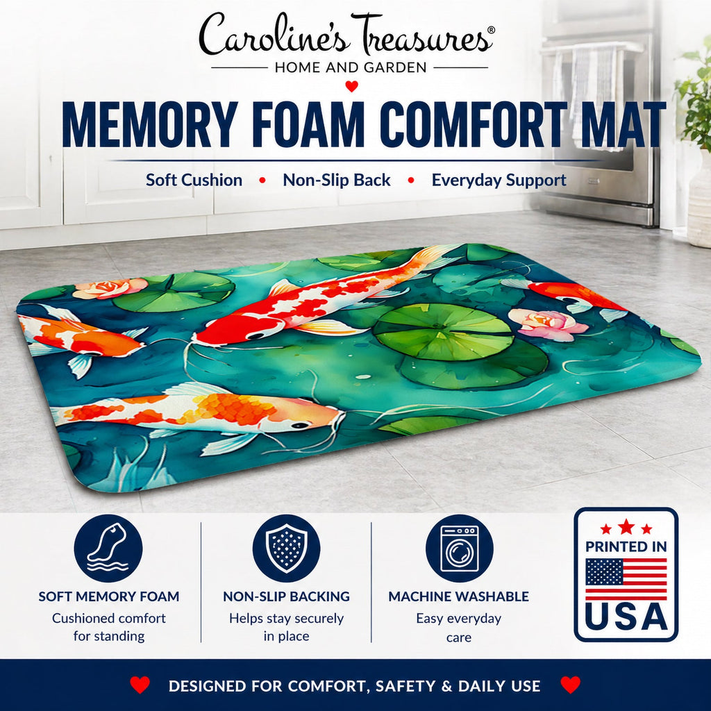 Koi Fish Memory Foam Kitchen Mat Machine Washable Anti-Fatigue Cushion Comfort Bath or Kitchen Rug