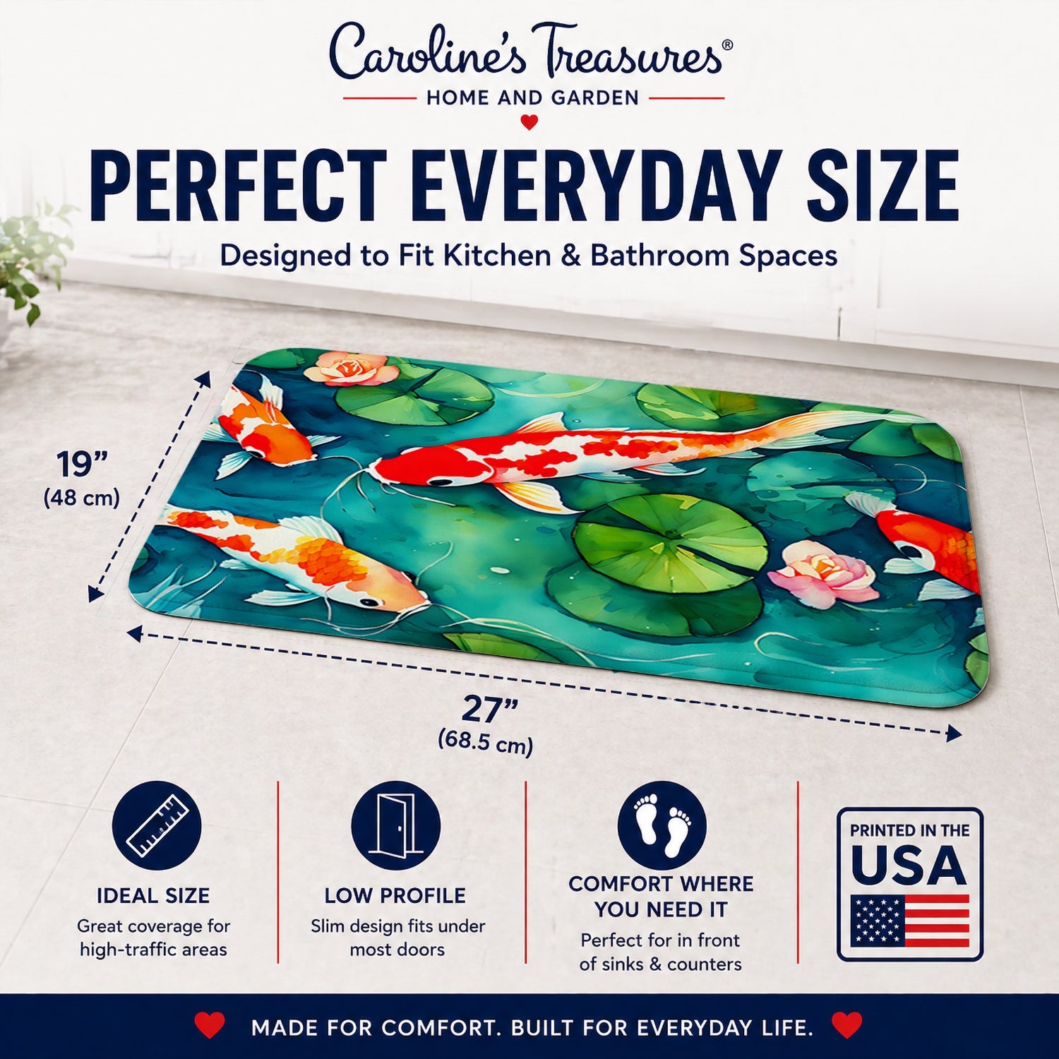 Koi Fish Memory Foam Kitchen Mat Machine Washable Anti-Fatigue Cushion Comfort Bath or Kitchen Rug