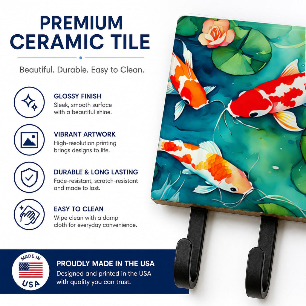 Koi Fish Leash or Key Holder Wall Hooks, Coat Rack Wall Mount, for Hanging Keys, Towels, Aprons, Leashes