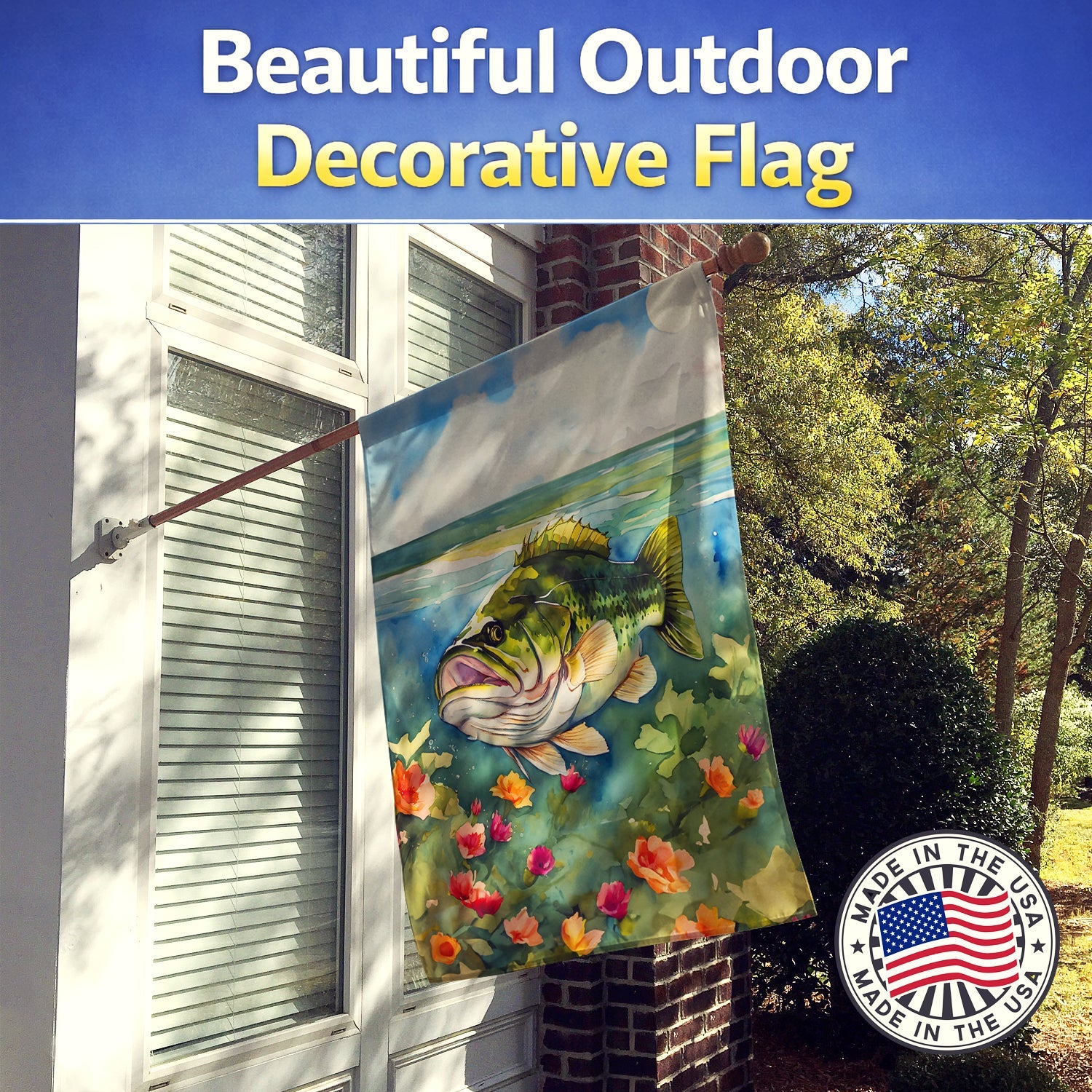 Largemouth Bass House Flag 28x40 Porch Sleeve Pole Decorative Outside Yard Banner Artwork Wall Hanging, Polyester