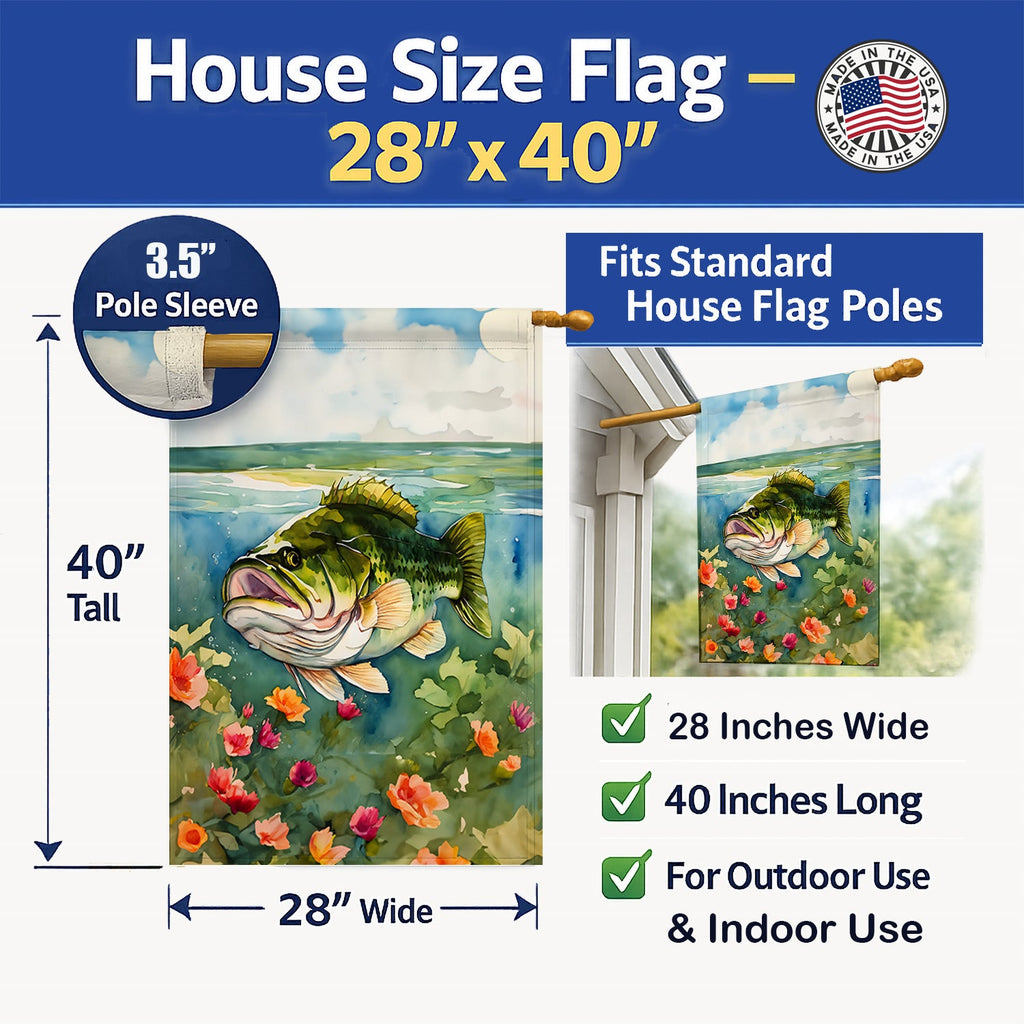 Largemouth Bass House Flag 28x40 Porch Sleeve Pole Decorative Outside Yard Banner Artwork Wall Hanging, Polyester