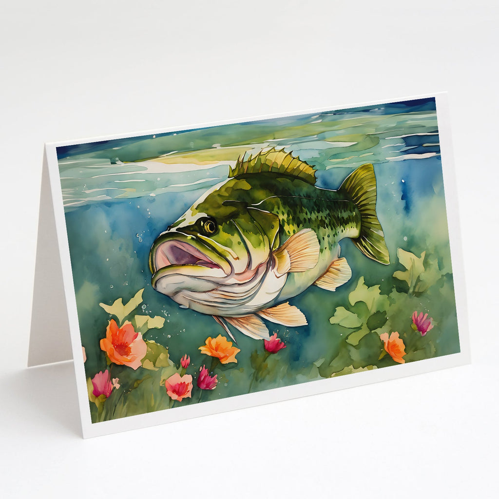 Largemouth Bass Greeting Cards Pack of 8 Blank Cards with Envelopes Whimsical A7 Size 5x7