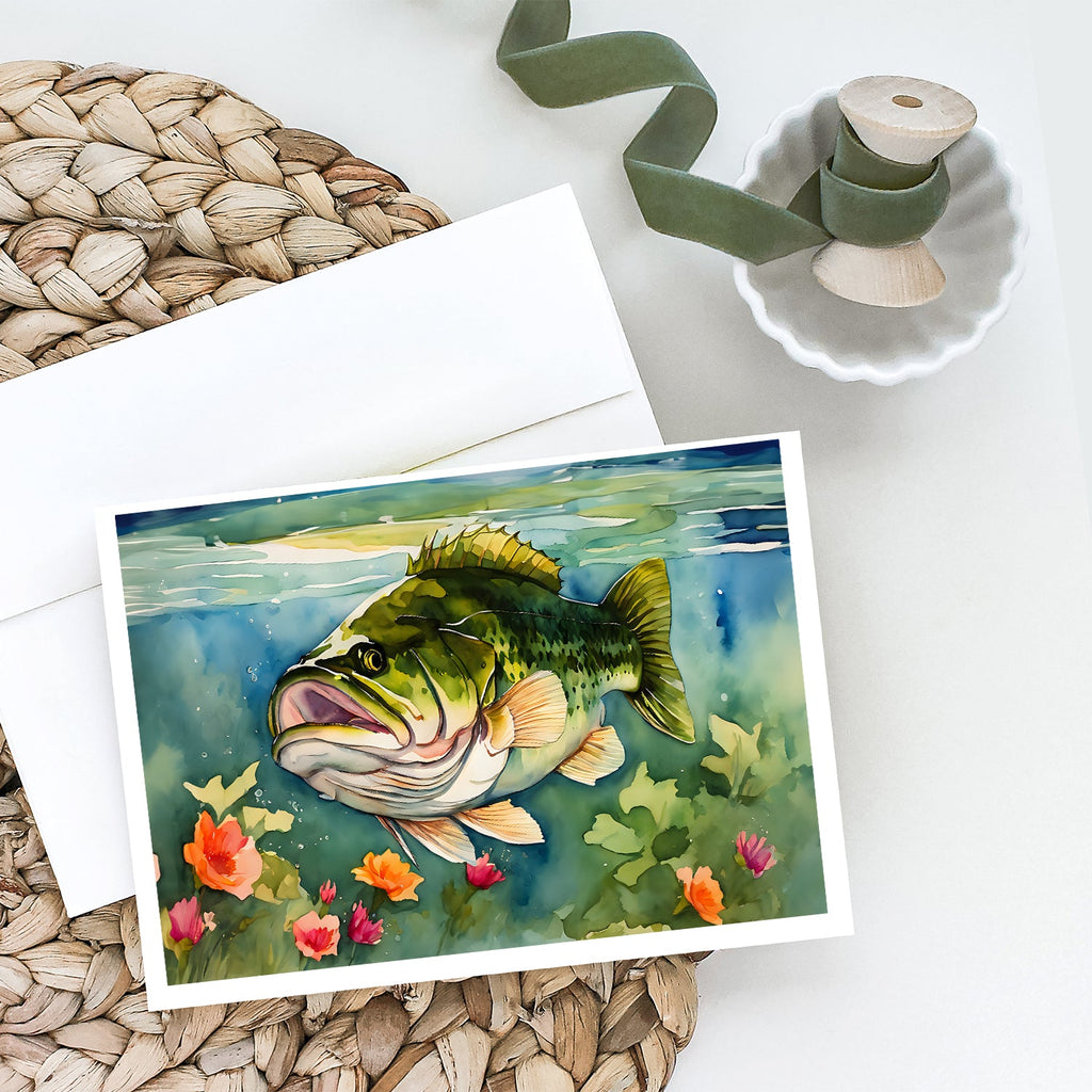 Largemouth Bass Greeting Cards Pack of 8 Blank Cards with Envelopes Whimsical A7 Size 5x7