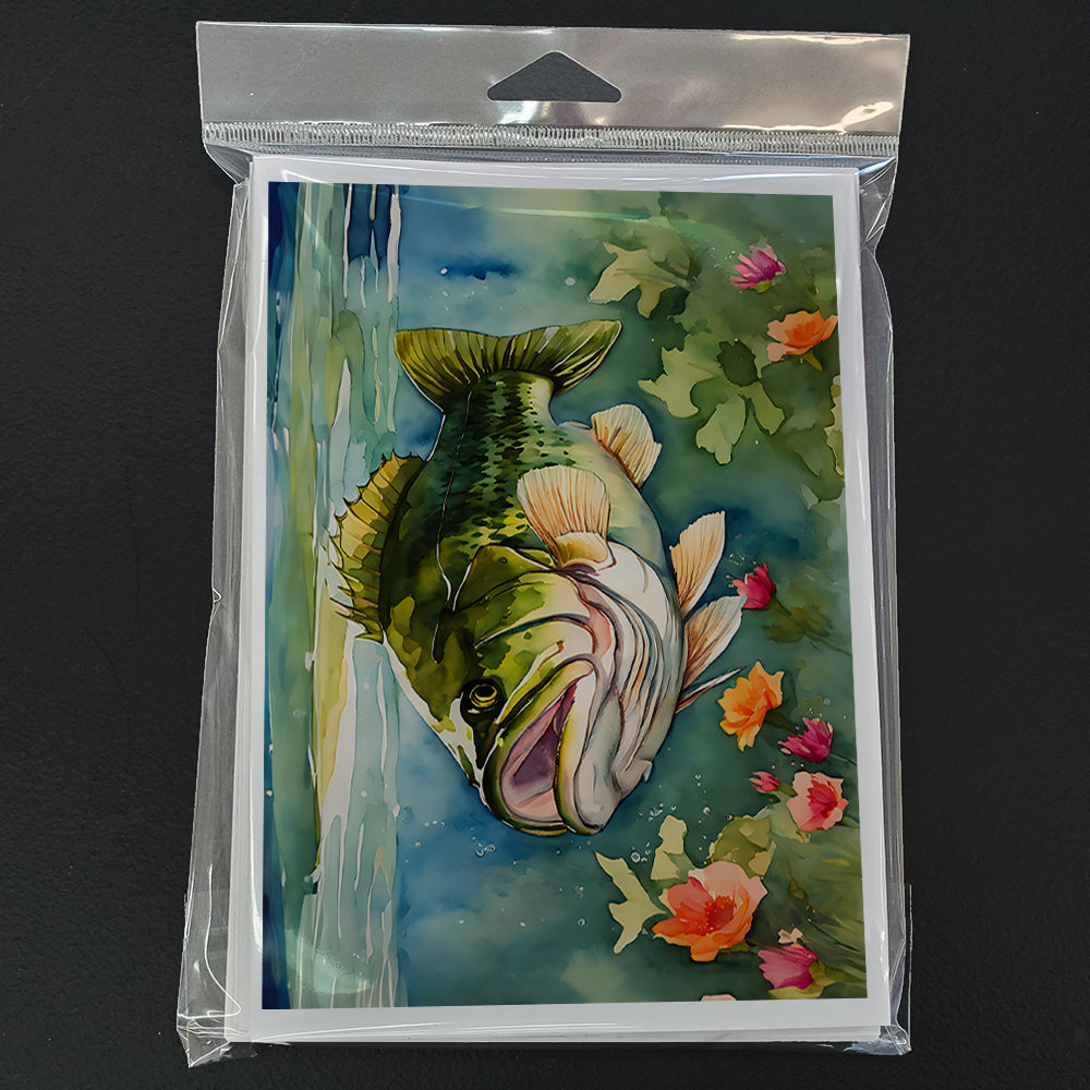 Largemouth Bass Greeting Cards Pack of 8 Blank Cards with Envelopes Whimsical A7 Size 5x7