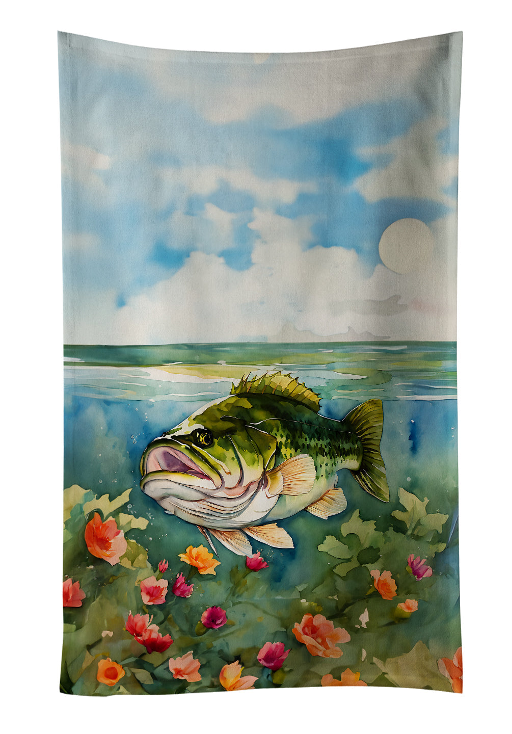 Largemouth Bass Kitchen Towel Velour Plush Front and Cotton Loop Back Machine Washable