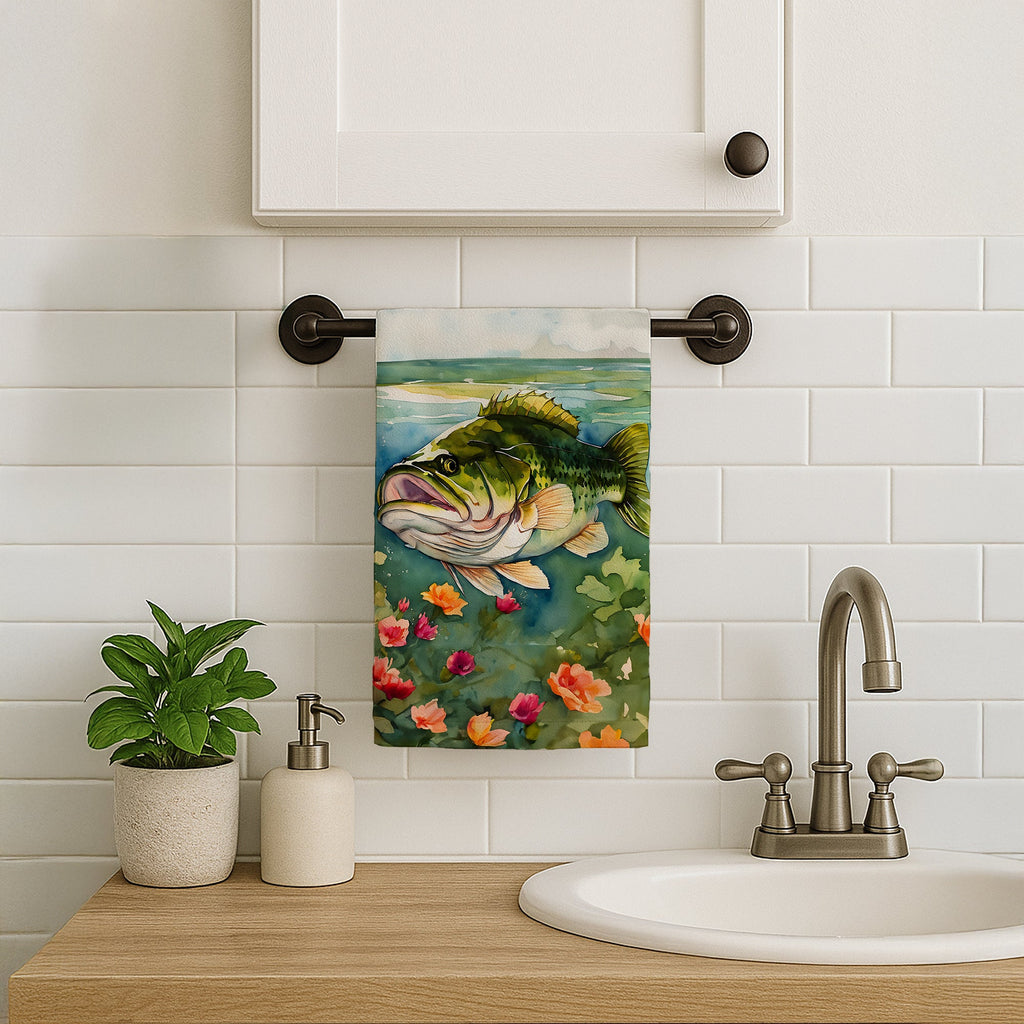Largemouth Bass Kitchen Towel Velour Plush Front and Cotton Loop Back Machine Washable