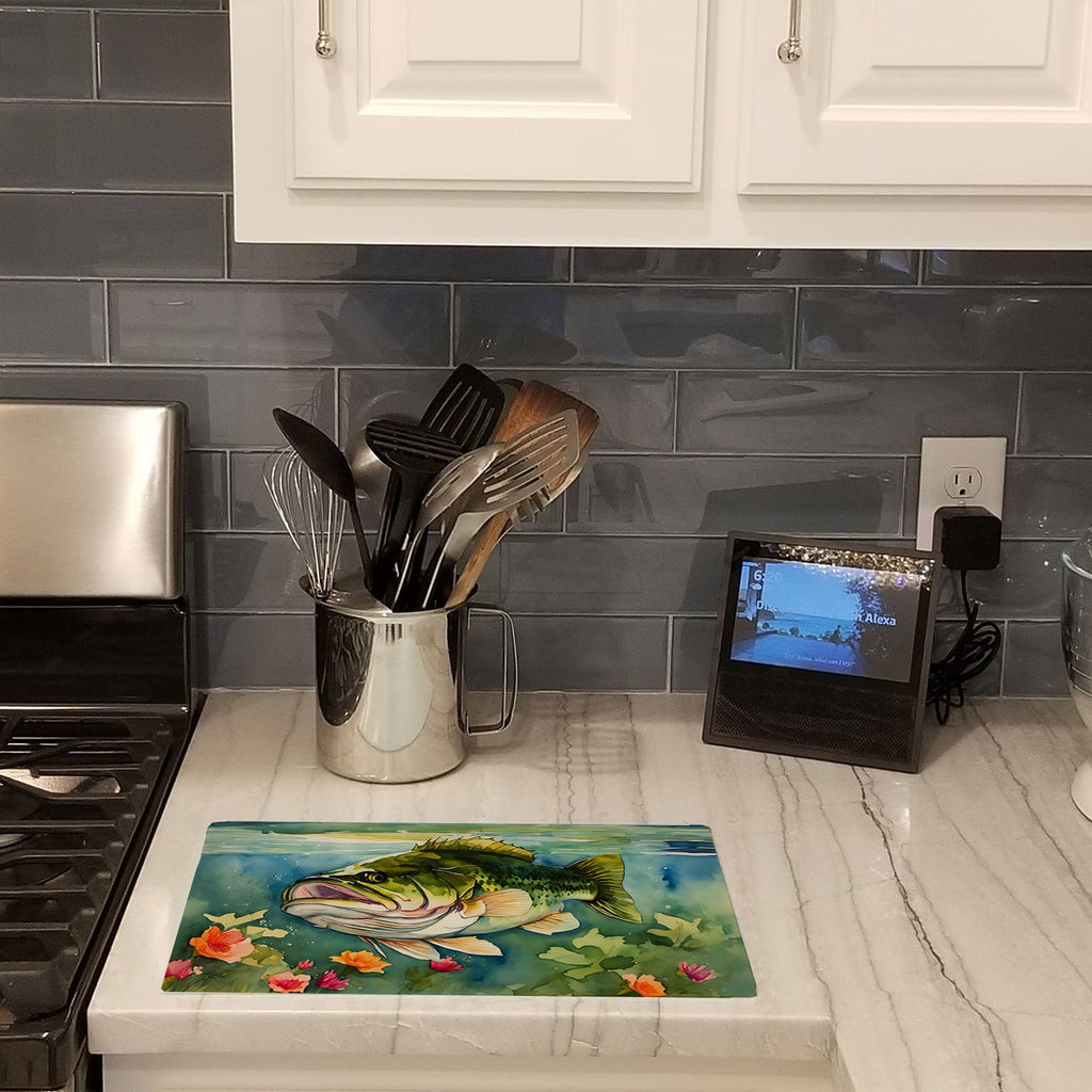 Largemouth Bass Cutting Board Tempered Glass Kitchen Cutting Surface, Heat Resistant Chopping, Non-Slip Feet, Food Prep & Serving