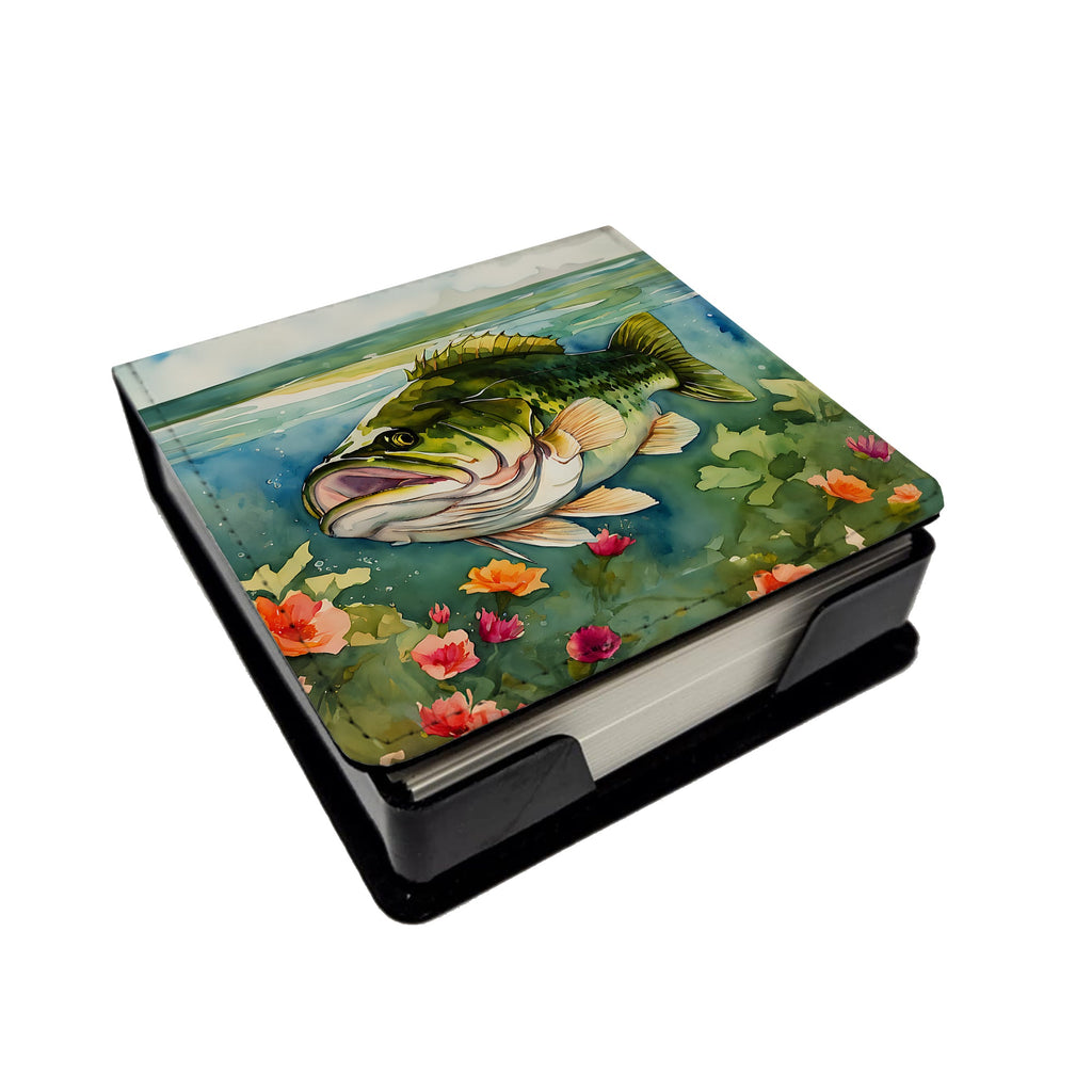 Largemouth Bass PU Leather Note Paper Holder with Artist-Designed Cover, Desk Accessory, Office Gift