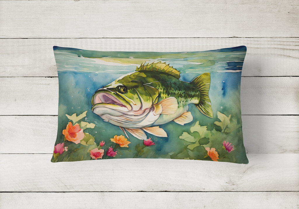 Largemouth Bass Decorative Throw Pillow 12x16 Indoor Outdoor Accent Cushion, Fabric Cover with Insert for Sofa, Bed, Porch & Living Room