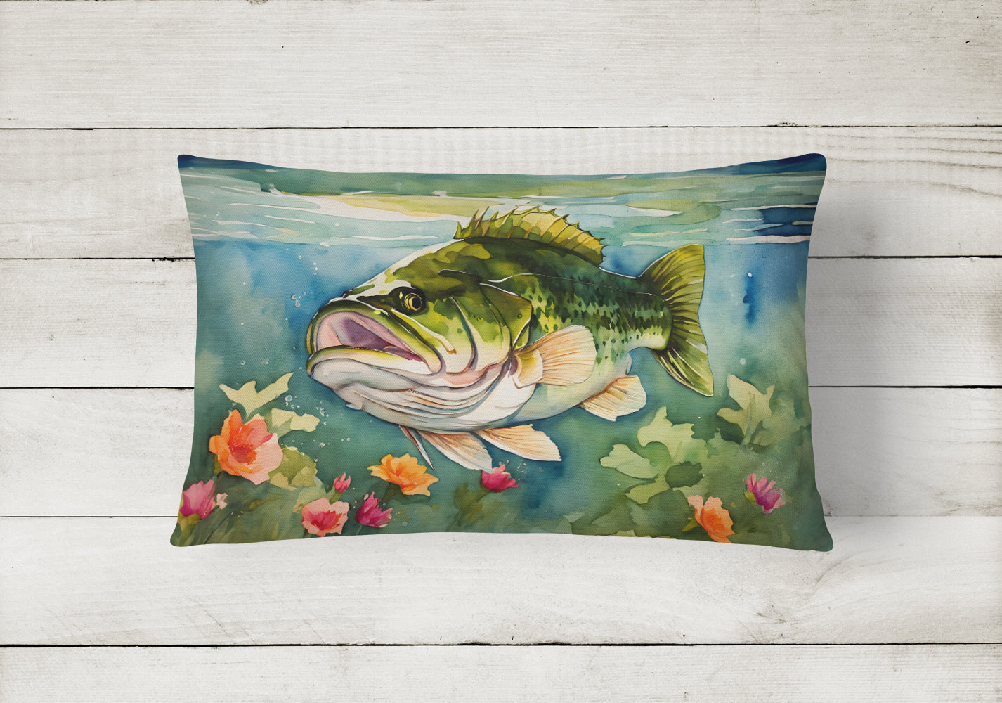 Largemouth Bass Decorative Throw Pillow 12x16 Indoor Outdoor Accent Cushion, Fabric Cover with Insert for Sofa, Bed, Porch & Living Room