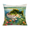 Largemouth Bass Decorative Throw Pillow 14x14 Indoor Outdoor Accent Cushion, Fabric Cover with Insert for Sofa, Bed, Porch & Living Room
