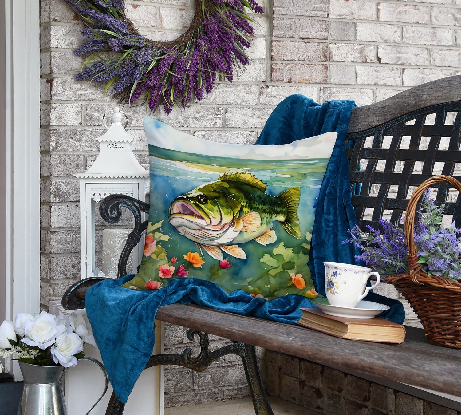 Largemouth Bass Decorative Throw Pillow 18x18 Indoor Outdoor Accent Cushion, Fabric Cover with Insert for Sofa, Bed, Porch & Living Room