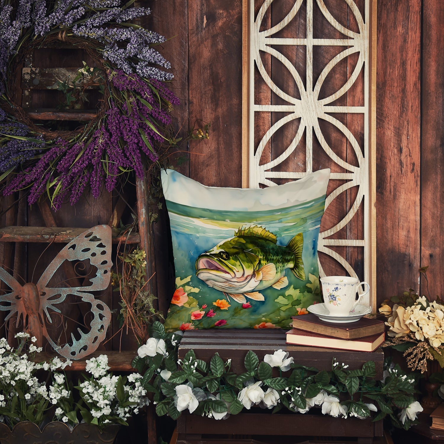 Largemouth Bass Decorative Throw Pillow 18x18 Indoor Outdoor Accent Cushion, Fabric Cover with Insert for Sofa, Bed, Porch & Living Room