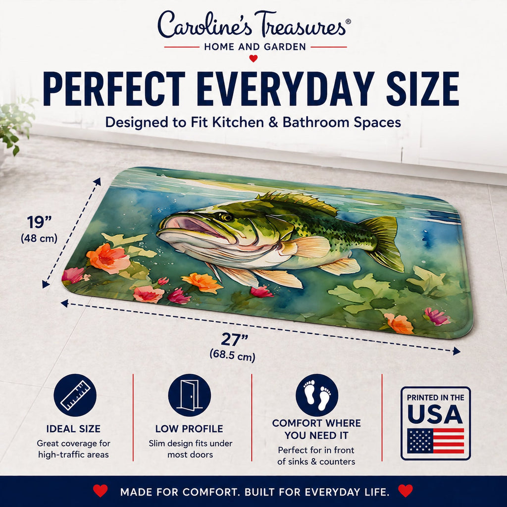 Largemouth Bass Memory Foam Kitchen Mat Machine Washable Anti-Fatigue Cushion Comfort Bath or Kitchen Rug