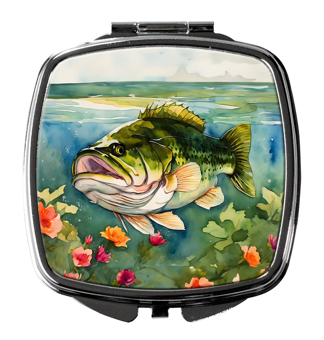 Largemouth Bass Compact Mirror Decorative Travel Makeup Mirror for Women Girls Gifts Pocket Makeup Mirror Folding Handheld