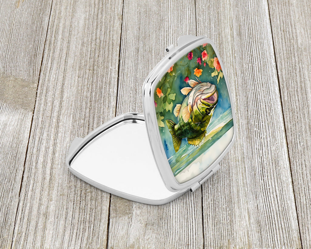 Largemouth Bass Compact Mirror Decorative Travel Makeup Mirror for Women Girls Gifts Pocket Makeup Mirror Folding Handheld