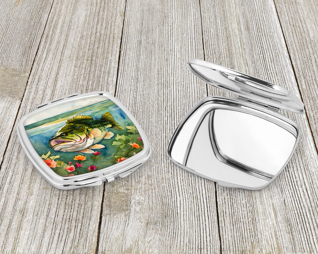 Largemouth Bass Compact Mirror Decorative Travel Makeup Mirror for Women Girls Gifts Pocket Makeup Mirror Folding Handheld