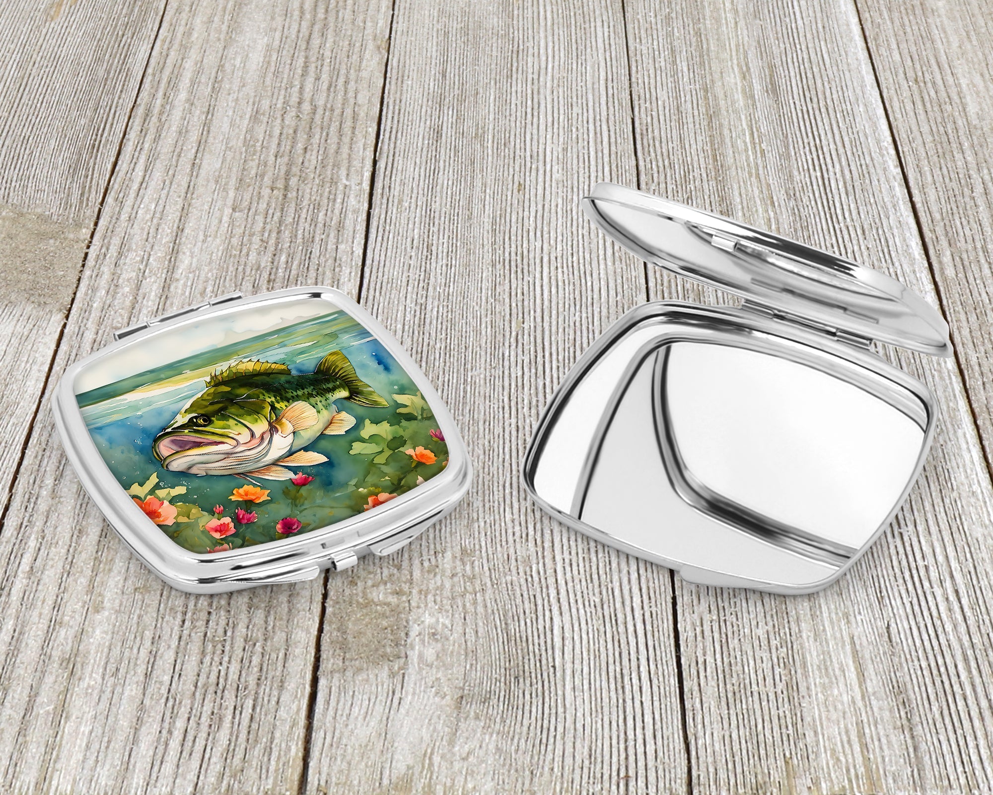 Largemouth Bass Compact Mirror Decorative Travel Makeup Mirror for Women Girls Gifts Pocket Makeup Mirror Folding Handheld