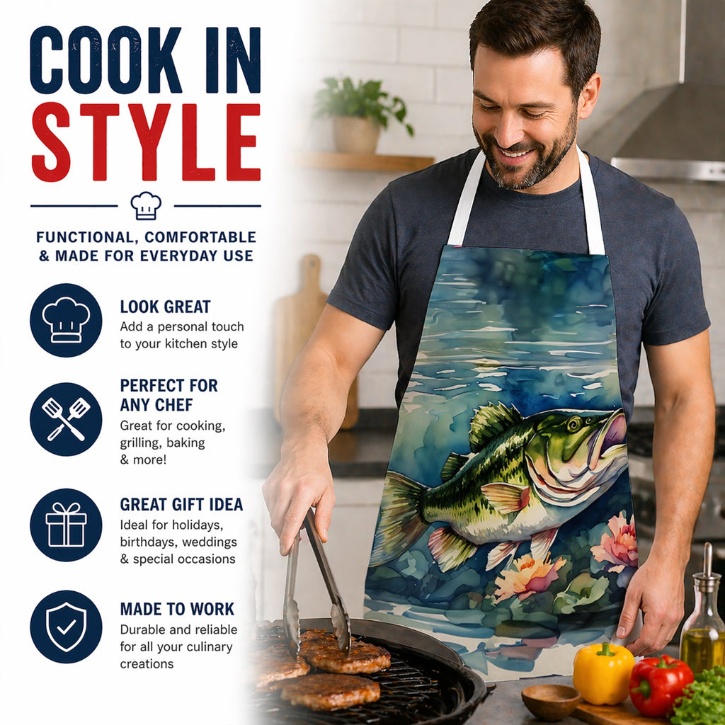 Largemouth Bass Apron Cooking Kitchen Server Baking Crafts Gardening for Adult Women Men, Unisex, Large, Multicolor