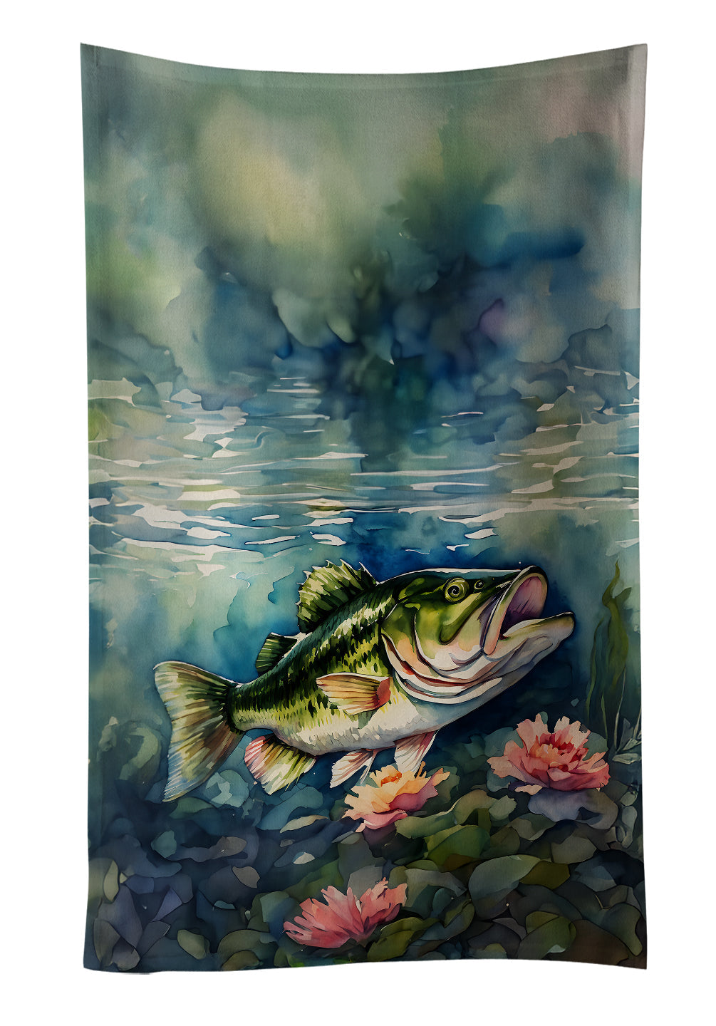 Largemouth Bass Kitchen Towel Velour Plush Front and Cotton Loop Back Machine Washable