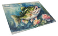 Largemouth Bass Cutting Board Tempered Glass Kitchen Cutting Surface, Heat Resistant Chopping, Non-Slip Feet, Food Prep & Serving
